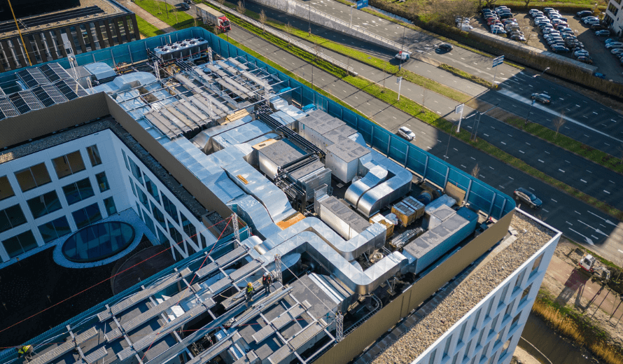 Klimaatinstallatie dak labaratoriumgebouw johnson en johnson
