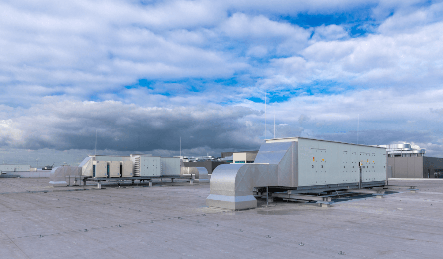 Klimaatinstallatie op dak Zalando distributiecentrum